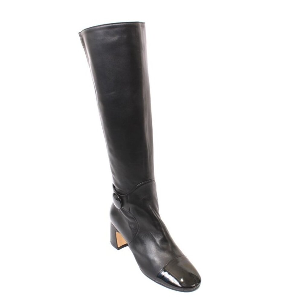 Isabelle 472 Black Leather Zip-Up Knee-High Heel Boots